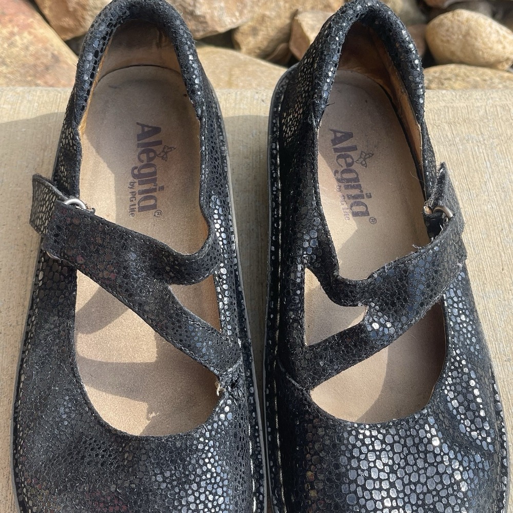 Alegria Dayna DAY561 Mary Jane Comfort Shoe Black Shimmer Leather EU 37 US 7-7.5 - Picture 3 of 8